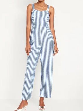 Old Navy Linen Blue & White Striped  Sleeveless Jumpsuit